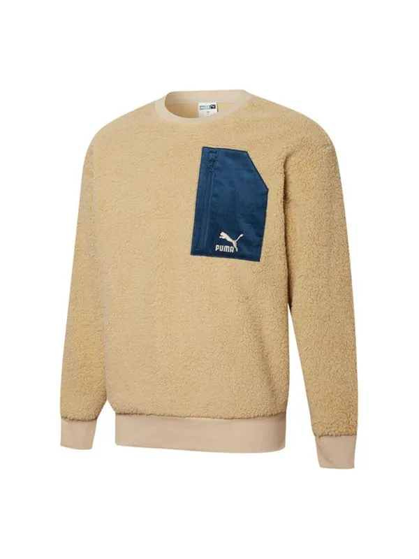 Свитер retro sherpa crew neck sweatshirt 'brown' Puma