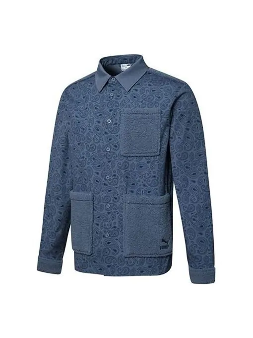 Куртка paisley woven shirt cashew pattern multiple pockets jacket blue Puma — изображение 1 из 4, синий