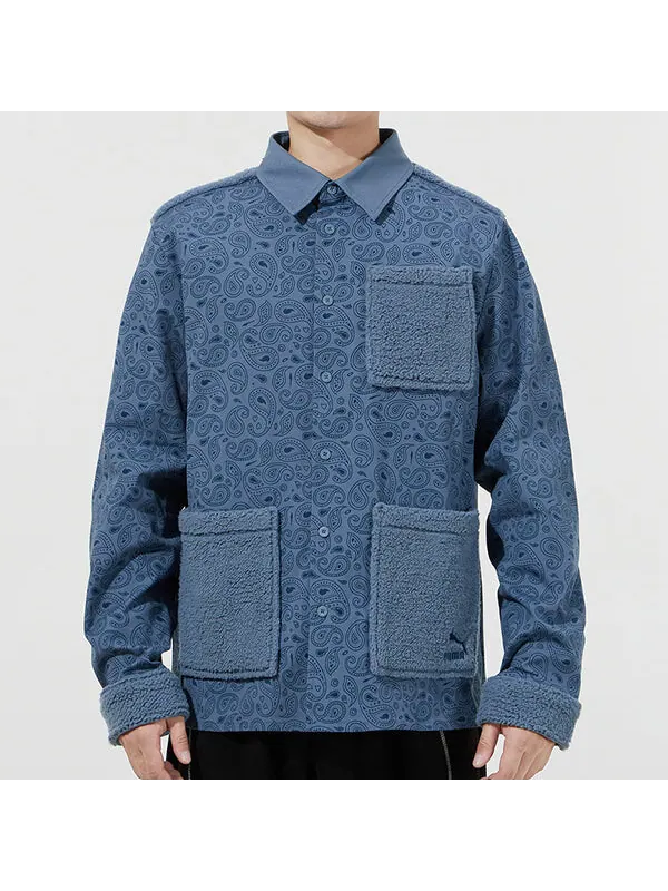 Куртка paisley woven shirt cashew pattern multiple pockets jacket blue Puma — изображение 3 из 4, синий