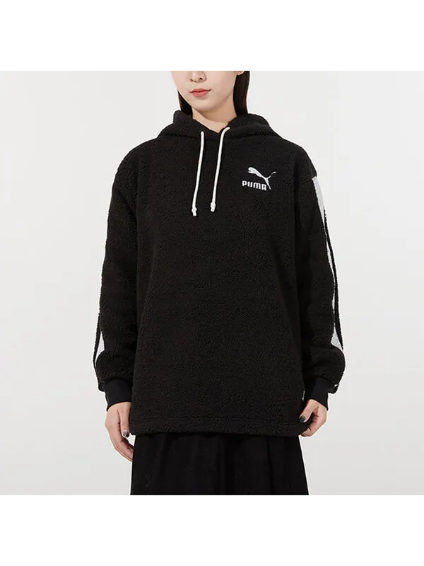 Толстовка sherpa hoodie 'black white' Puma — изображение 2 из 4, черный/белый