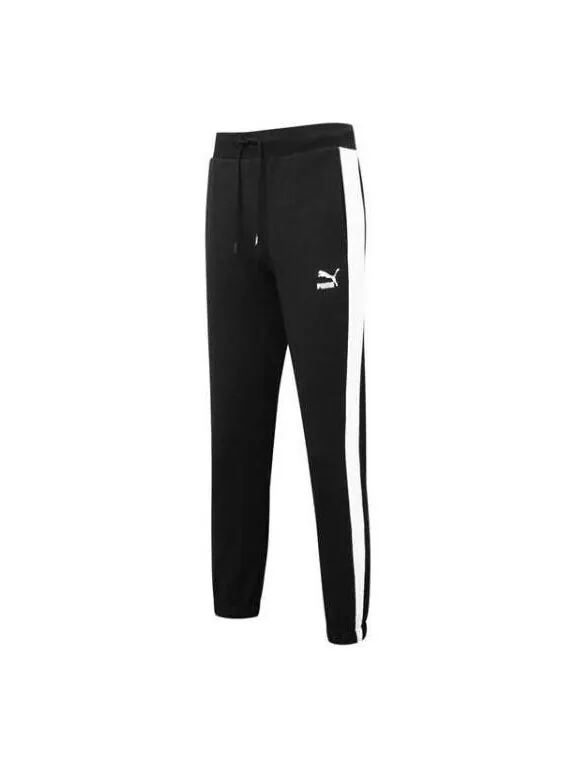 Брюки iconic t7 track pants 'black white' Puma — изображение 1 из 2, черный/белый