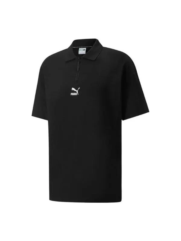 Футболка logo polo shirt 'black' Puma — изображение 1 из 4, черный