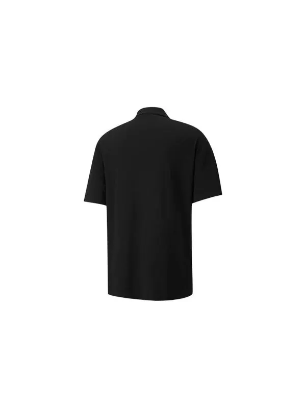 Футболка logo polo shirt 'black' Puma — изображение 2 из 4, черный
