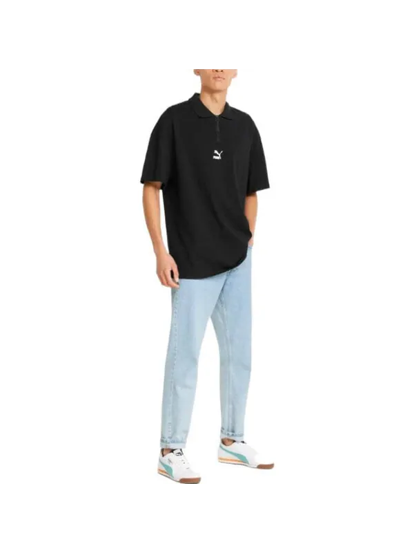 Футболка logo polo shirt 'black' Puma — изображение 3 из 4, черный