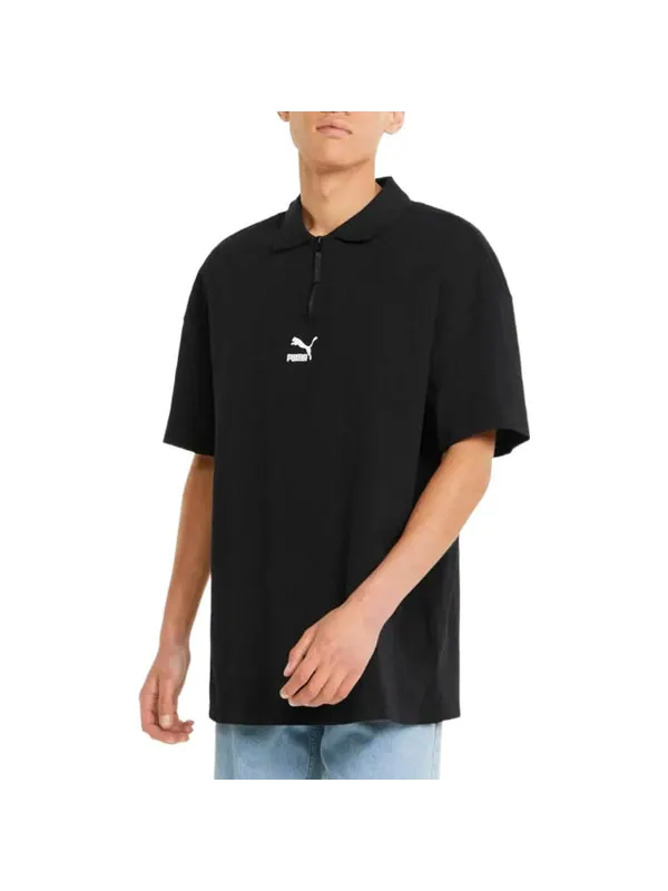 Футболка logo polo shirt 'black' Puma — изображение 4 из 4, черный