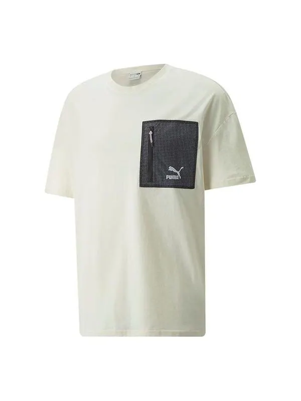 Футболка logo zip pocket tee 'white' Puma — изображение 1 из 4, белый/черный