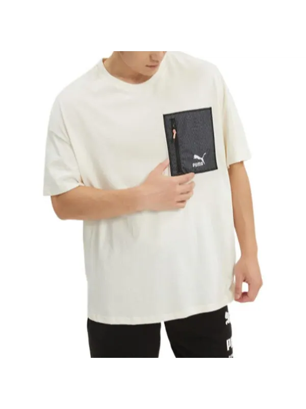 Футболка logo zip pocket tee 'white' Puma — изображение 2 из 4, белый/черный