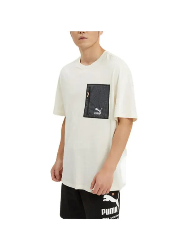 Футболка logo zip pocket tee 'white' Puma — изображение 4 из 4, белый/черный