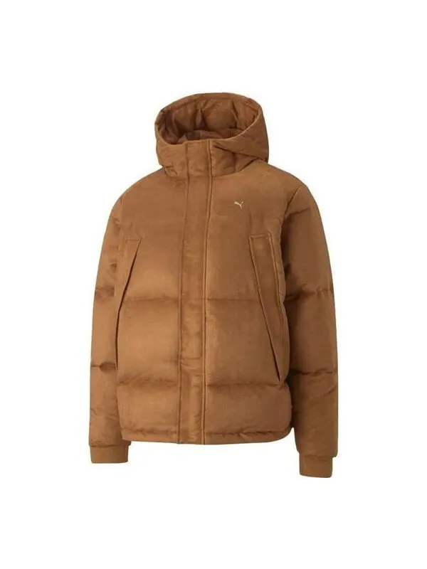 Куртка logo mmq faux leather down jacket 'brown' Puma — изображение 1 из 4, коричневый