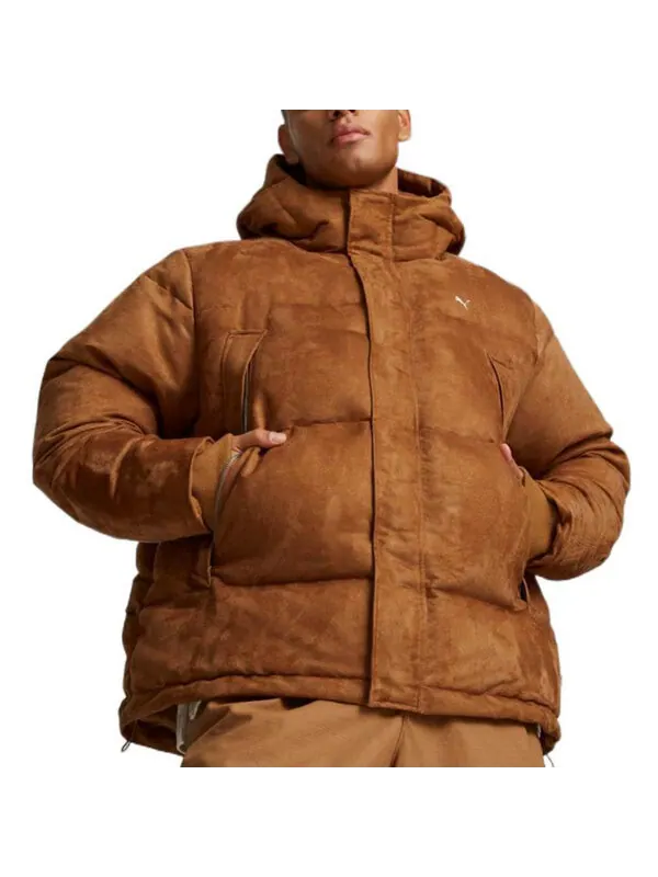 Куртка logo mmq faux leather down jacket 'brown' Puma — изображение 3 из 4, коричневый