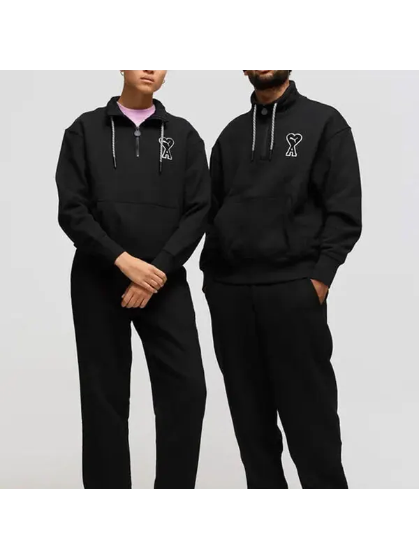 Толстовка x ami half zip sweatshirt 'black' Puma — изображение 2 из 3, черный