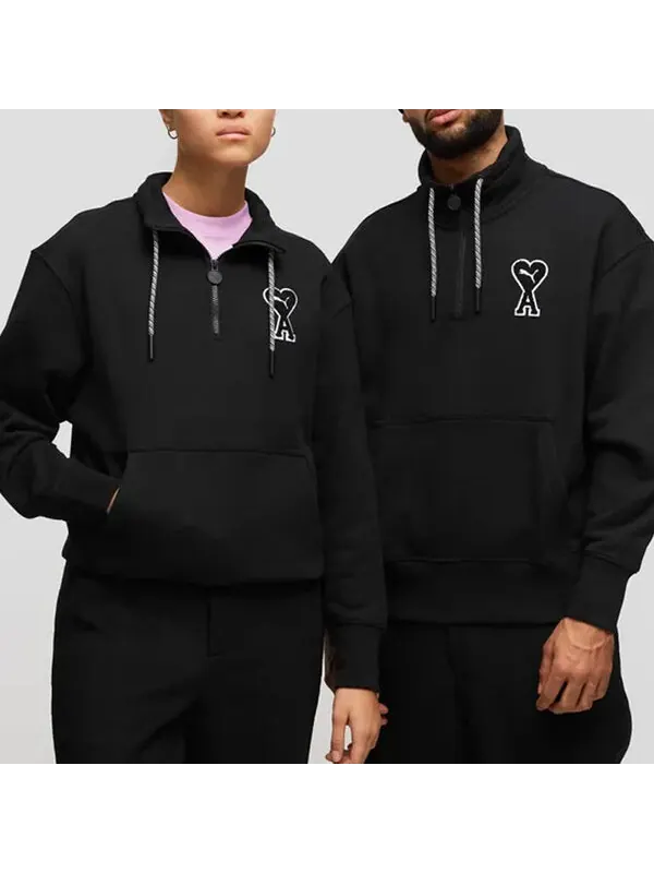 Толстовка x ami half zip sweatshirt 'black' Puma — изображение 3 из 3, черный