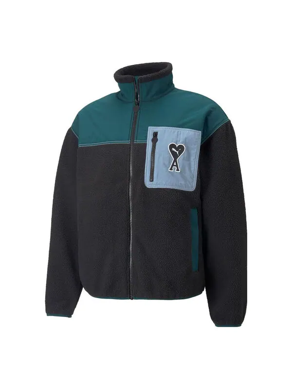 Куртка x ami sherpa jacket 'black' Puma — изображение 1 из 2, черный/зеленый/синий