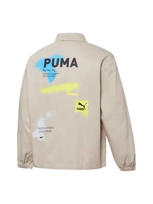 Куртка logo printing loose woven lapel jacket Puma — изображение 1 из 4, коричневый