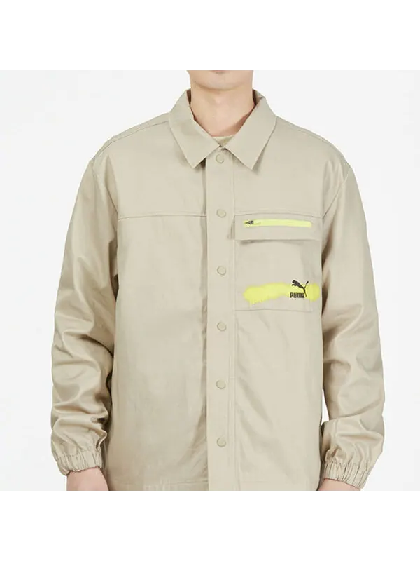 Куртка logo printing loose woven lapel jacket Puma — изображение 3 из 4, коричневый
