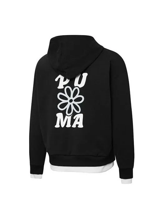 Свитер layered printing fake two hoodie black Puma — изображение 1 из 3, черный
