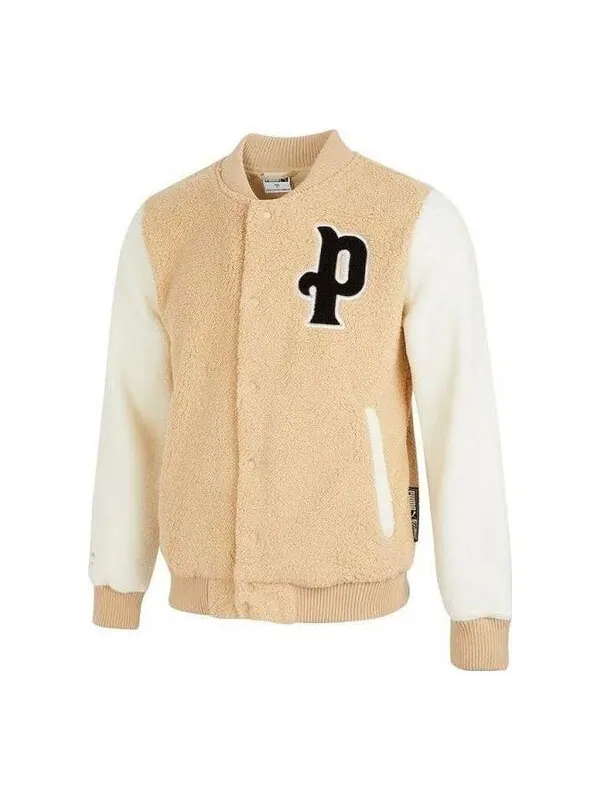 Куртка logo sherpa baseball jacket 'beige' Puma — изображение 1 из 1, бежевый