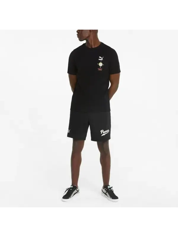 Шорты essential sweat shorts 'black' Puma — изображение 3 из 4, черный/белый