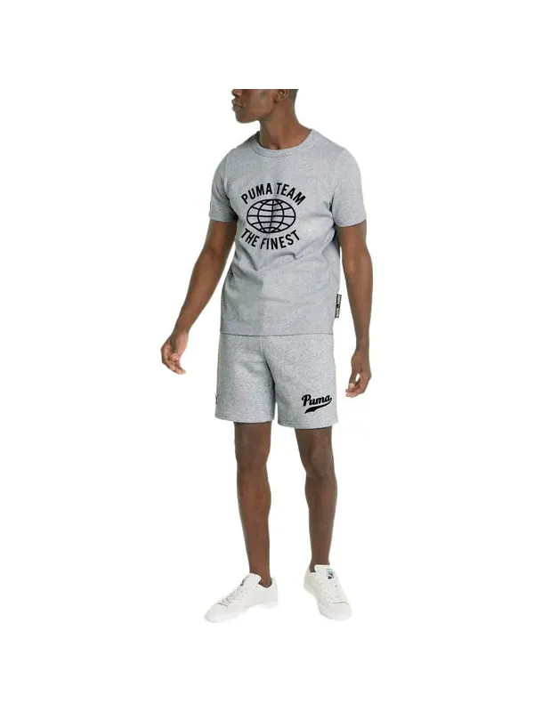 Шорты essential sweat shorts 'grey' Puma — изображение 4 из 4, серый/черный