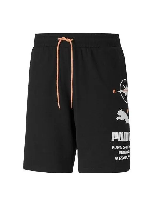 Шорты nature camp graphic shorts 'black' Puma — изображение 1 из 4, черный/белый