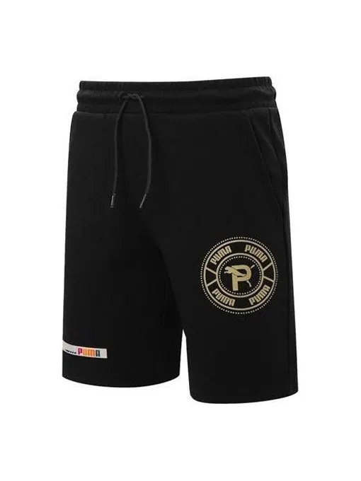 Шорты mix badge shorts 'black' Puma — изображение 1 из 4, черный/золотистый