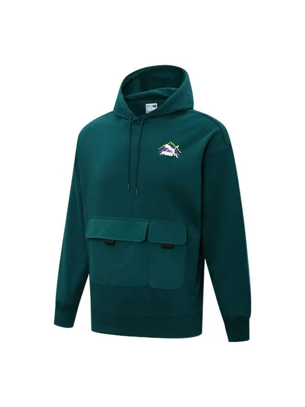 Толстовка camping sportswear mountain hoodie 'green' Puma — изображение 1 из 2, зеленый/белый