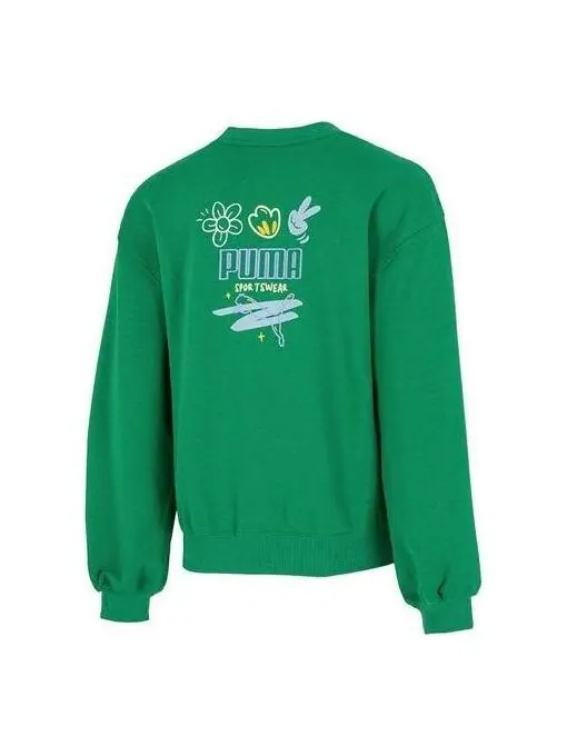 Свитер graphic sweatshirt 'green' Puma — изображение 1 из 4, зеленый/серый