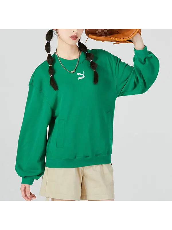 Свитер graphic sweatshirt 'green' Puma — изображение 3 из 4, зеленый/серый