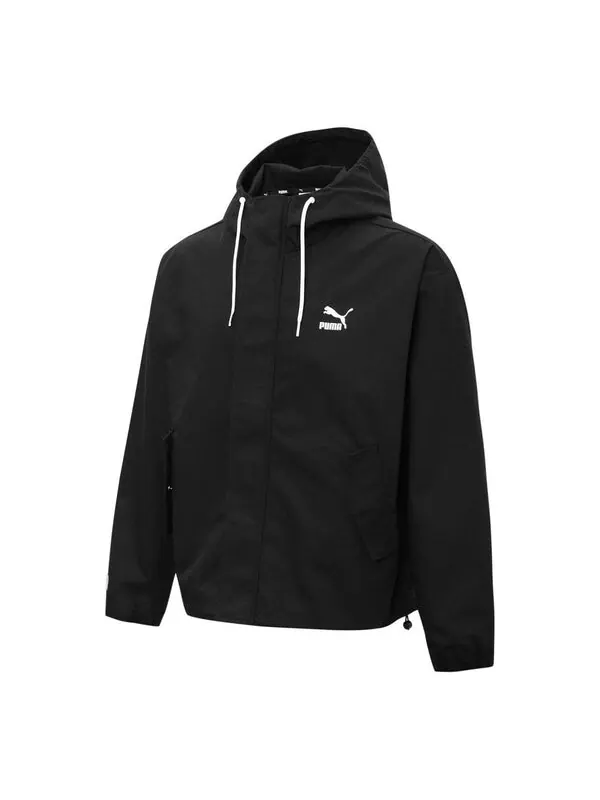 Куртка windbreaker hoodied jacket 'black' Puma — изображение 1 из 2, черный/белый