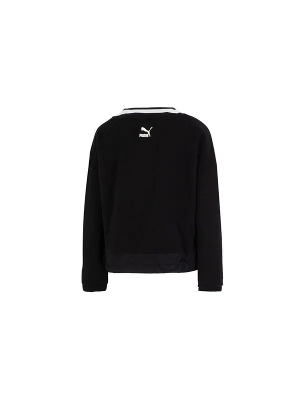 Свитер logo v neck sweatshirt 'black' Puma — изображение 2 из 4, черный/белый