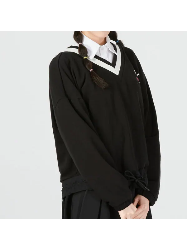 Свитер logo v neck sweatshirt 'black' Puma — изображение 3 из 4, черный/белый