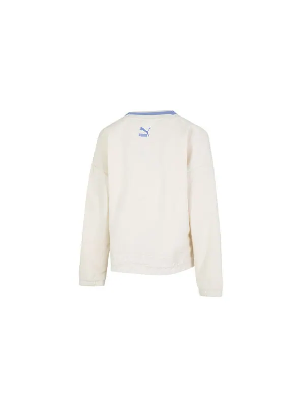 Свитер logo v neck sweatshirt 'white' Puma — изображение 2 из 4, белый/фиолетовый