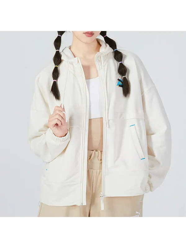 Свитер logo v neck sweatshirt 'white' Puma — изображение 3 из 4, белый/фиолетовый