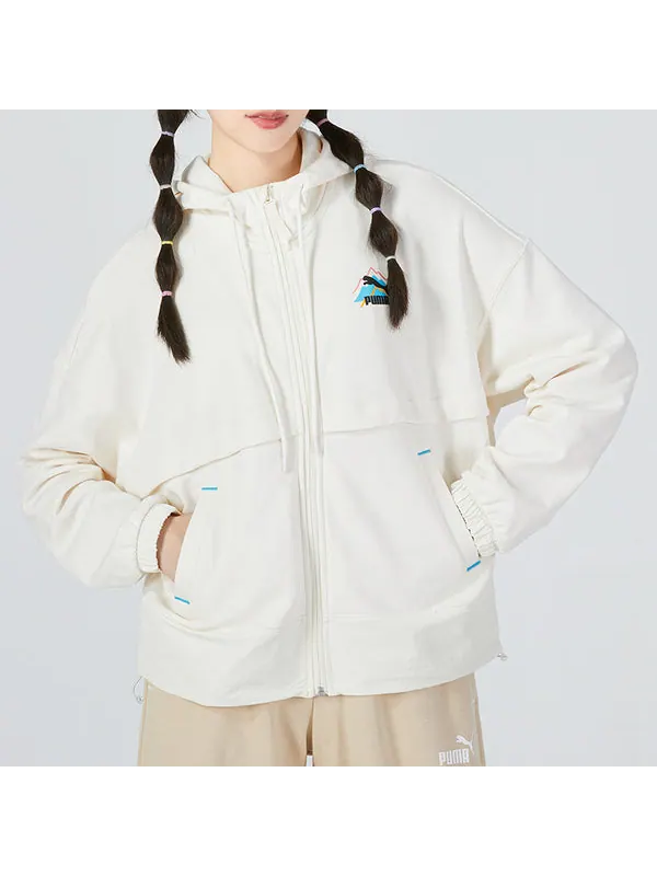 Свитер logo v neck sweatshirt 'white' Puma — изображение 4 из 4, белый/фиолетовый