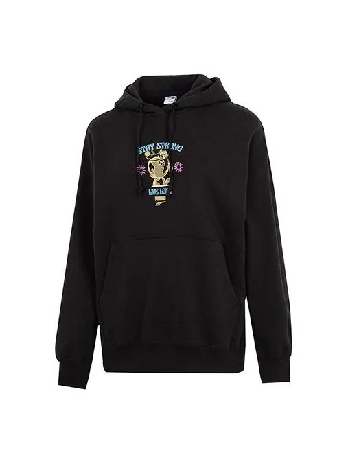 Толстовка oversized graphic hoodie 'black' Puma — изображение 1 из 4, черный/желтый/синий