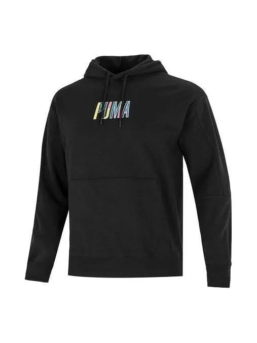 Толстовка colorful logo hoodie 'black' Puma — изображение 1 из 4, черный/желтый/синий