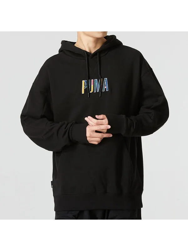 Толстовка colorful logo hoodie 'black' Puma — изображение 3 из 4, черный/желтый/синий