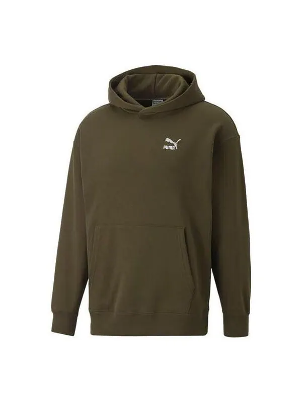 Толстовка relaxed hoodie 'olivegreen' Puma — изображение 1 из 4, оливковый зеленый/белый