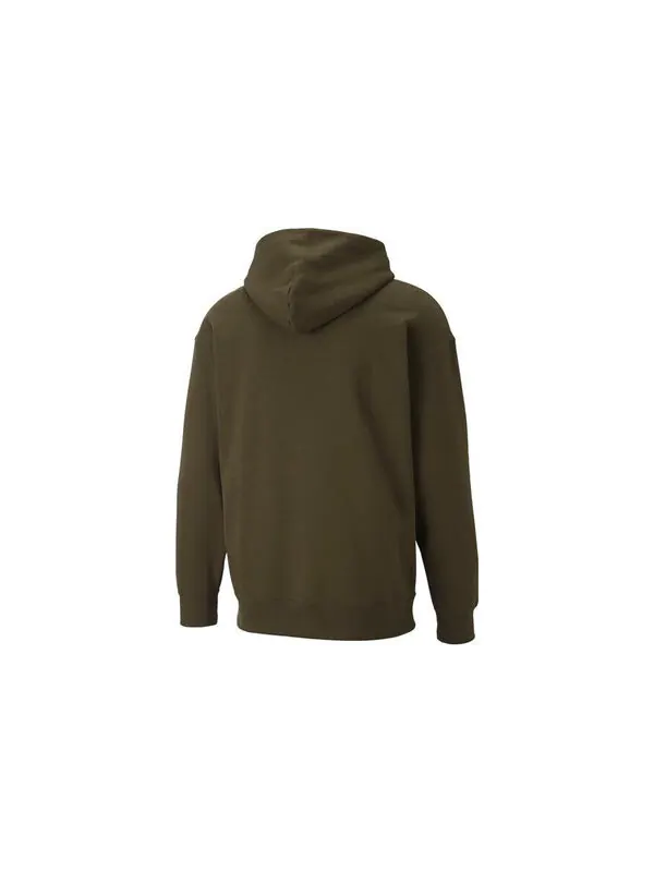 Толстовка relaxed hoodie 'olivegreen' Puma — изображение 2 из 4, оливковый зеленый/белый