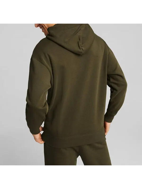 Толстовка relaxed hoodie 'olivegreen' Puma — изображение 4 из 4, оливковый зеленый/белый