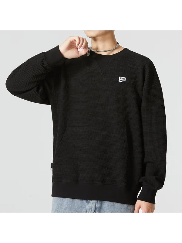 Свитер downtown waffle crewneck sweatshirt 'black' Puma — изображение 3 из 4, черный/белый