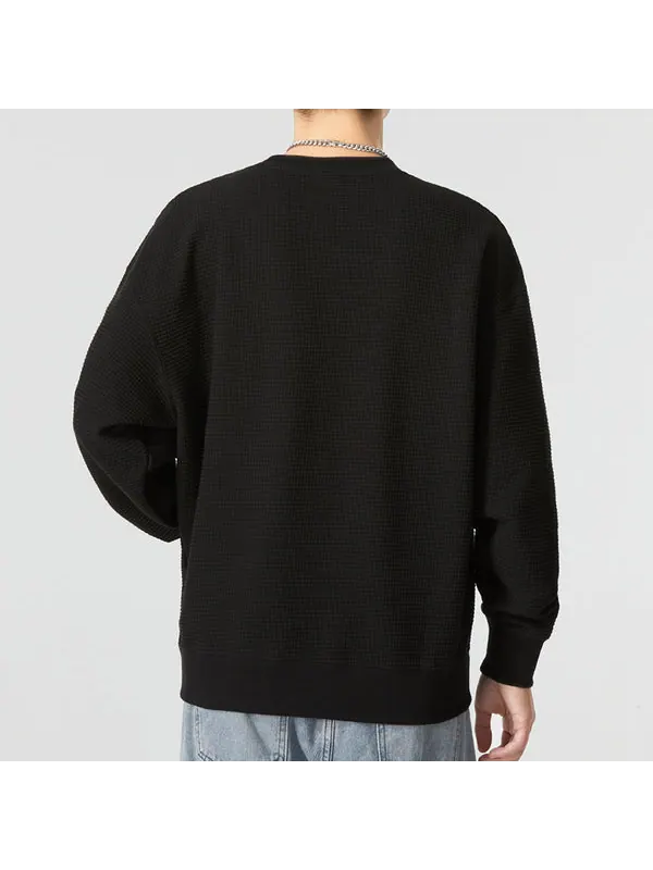 Свитер downtown waffle crewneck sweatshirt 'black' Puma — изображение 4 из 4, черный/белый