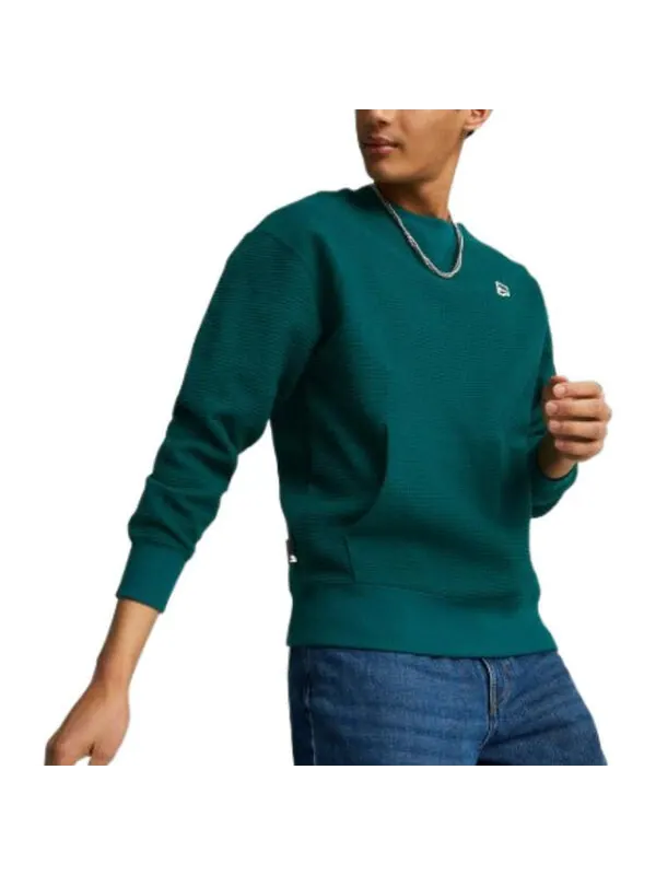 Свитер downtown waffle crewneck sweatshirt 'green' Puma — изображение 3 из 4, зеленый/белый