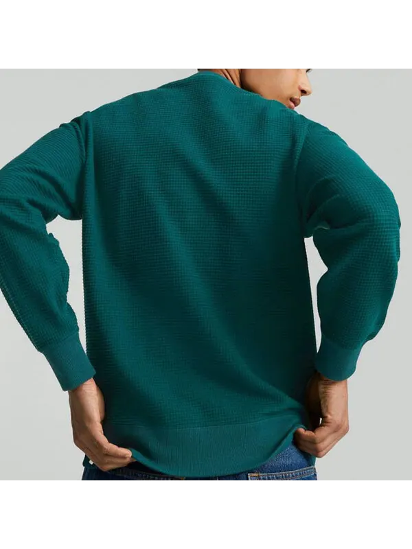 Свитер downtown waffle crewneck sweatshirt 'green' Puma — изображение 4 из 4, зеленый/белый