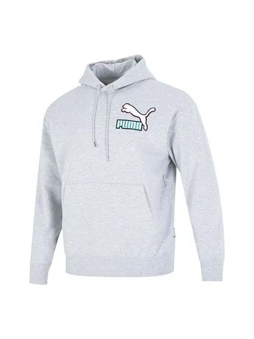 Толстовка colorblock fandom logo hoodie 'grey' Puma — изображение 1 из 4, серый/белый/синий