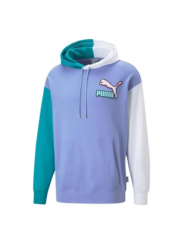 Толстовка colorblock fandom logo hoodie 'purple' Puma — изображение 1 из 2, фиолетовый/зеленый/белый