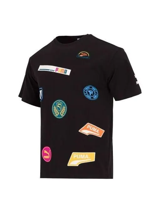 Футболка mix badge logo tee 'black' Puma — изображение 1 из 4, черный/синий/красный