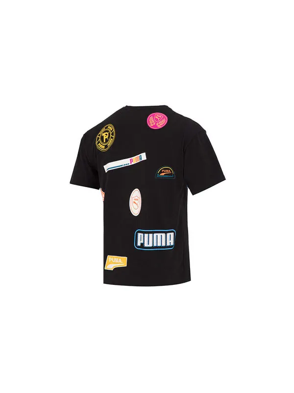 Футболка mix badge logo tee 'black' Puma — изображение 2 из 4, черный/синий/красный