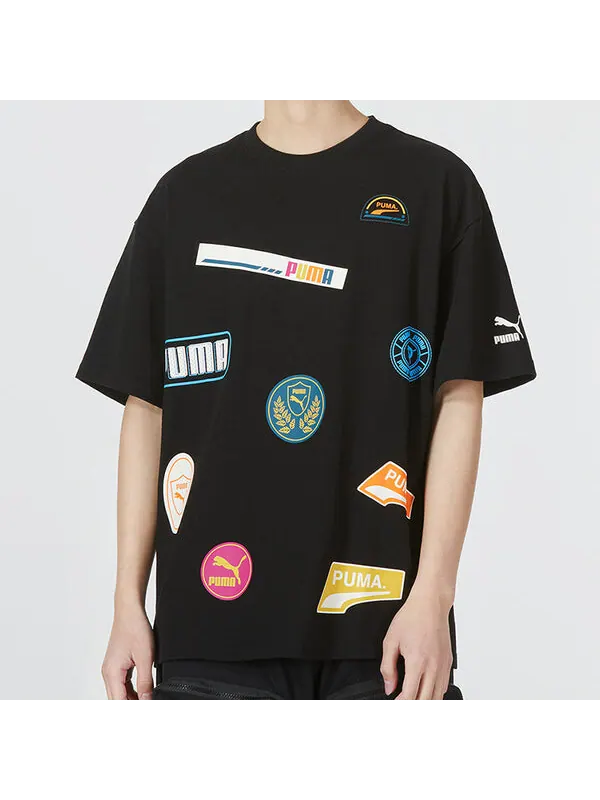 Футболка mix badge logo tee 'black' Puma — изображение 3 из 4, черный/синий/красный