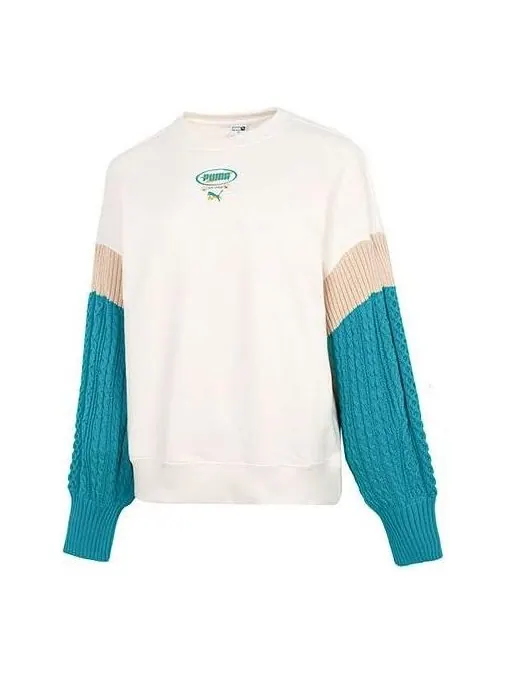 Свитер colorblock sweatshirt 'white' Puma — изображение 1 из 4, белый/бежевый/синий